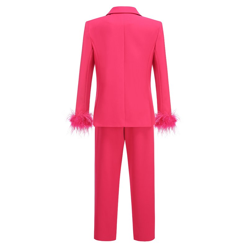 Fuchsia Feathered Blazer Gown Set H6251