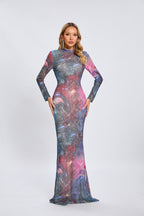 Galaxy Print Long Sleeve Mermaid Dress H6557