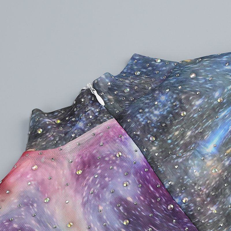 Galaxy Print Long Sleeve Mermaid Dress H6557