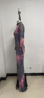 Galaxy Print Long Sleeve Mermaid Dress H6557