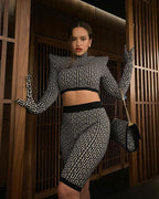 Geometric Print Crop Top & Biker Shorts Set H3186