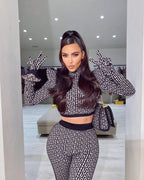 Geometric Print Crop Top & Biker Shorts Set H3186