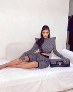 Geometric Print Crop Top & Biker Shorts Set H3186