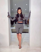 Geometric Print Crop Top & Biker Shorts Set H3186