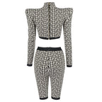 Geometric Print Crop Top & Biker Shorts Set H3186