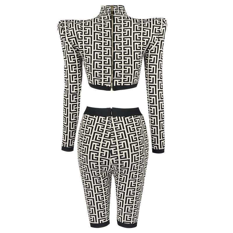 Geometric Print Crop Top & Biker Shorts Set H3186