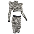 Geometric Print Crop Top & Biker Shorts Set H3186