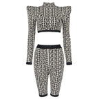 Geometric Print Crop Top & Biker Shorts Set H3186