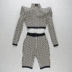 Geometric Print Crop Top & Biker Shorts Set H3186