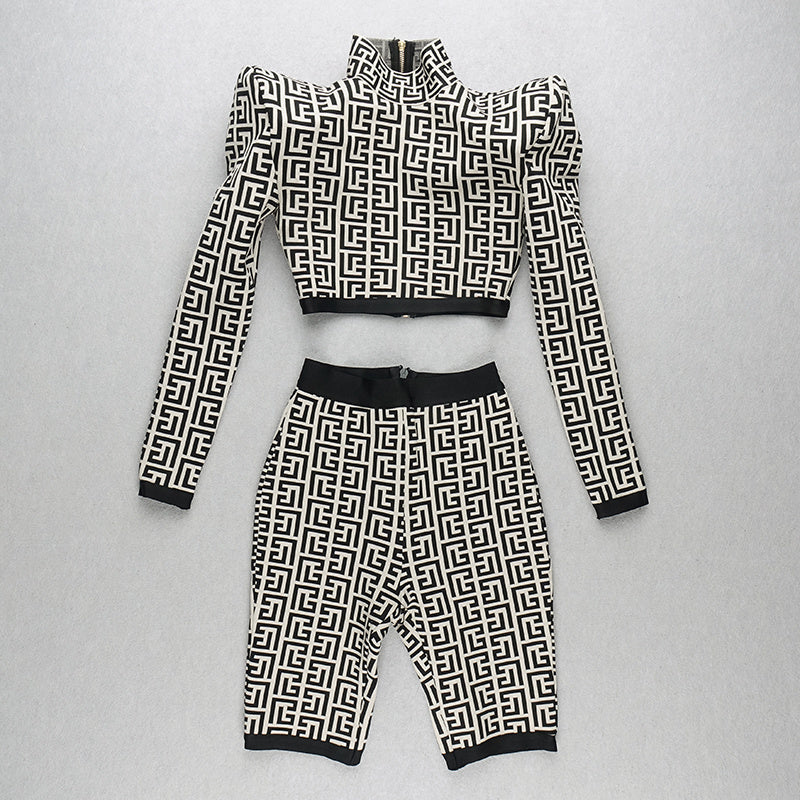Geometric Print Crop Top & Biker Shorts Set H3186