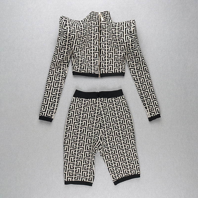 Geometric Print Crop Top & Biker Shorts Set H3186