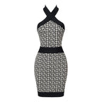 Geometric Print Halter Mini Dress H5709