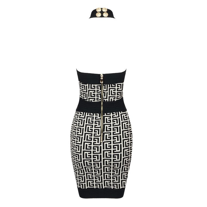 Geometric Print Halter Mini Dress H5709