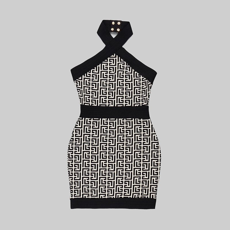 Geometric Print Halter Mini Dress H5709