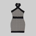 Geometric Print Halter Mini Dress H5709