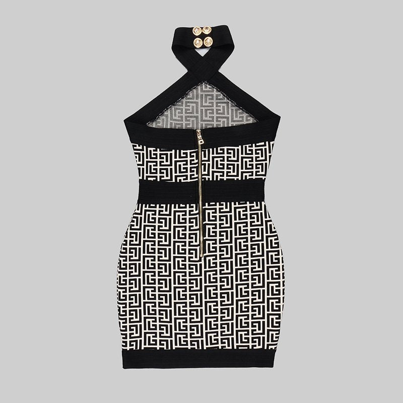 Geometric Print Halter Mini Dress H5709