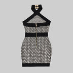 Geometric Print Halter Mini Dress H5709