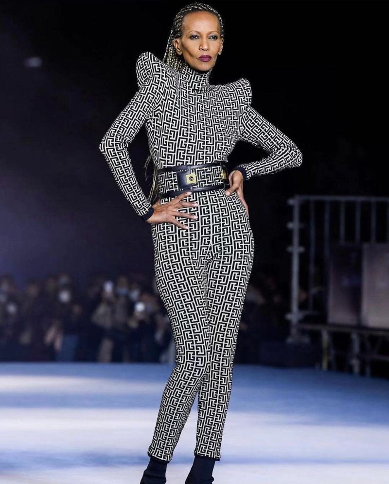 Geometric Print High-Neck Jumpsuit H3342