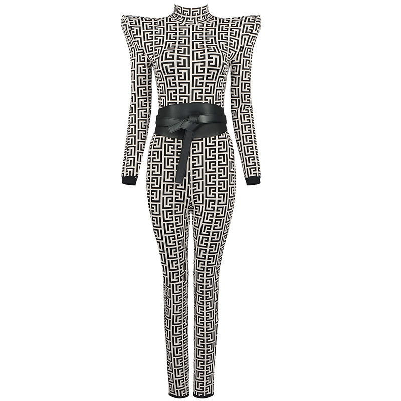 Geometric Print High-Neck Jumpsuit H3342