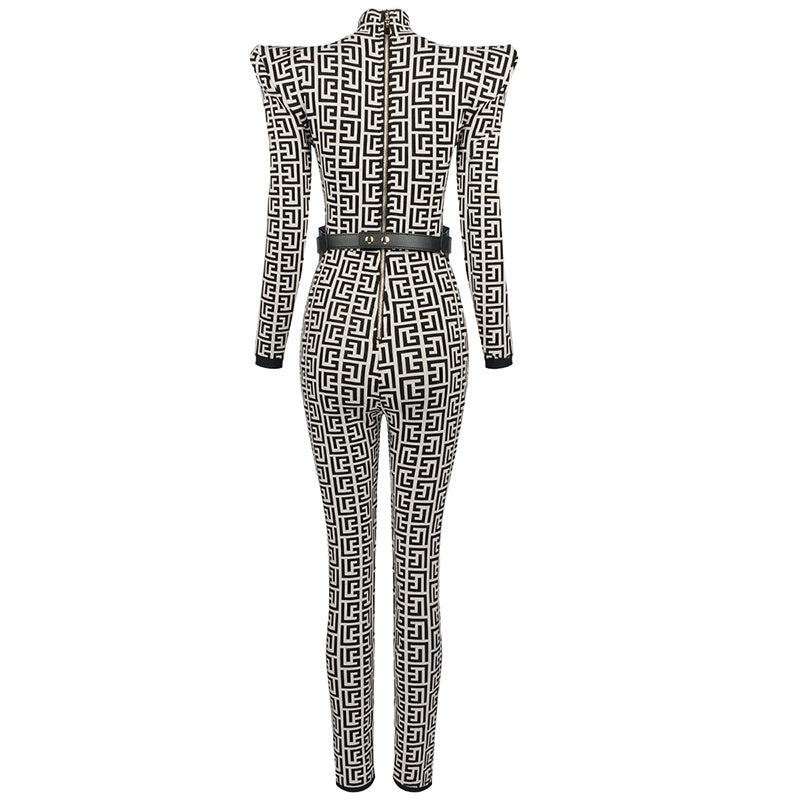 Geometric Print High-Neck Jumpsuit H3342