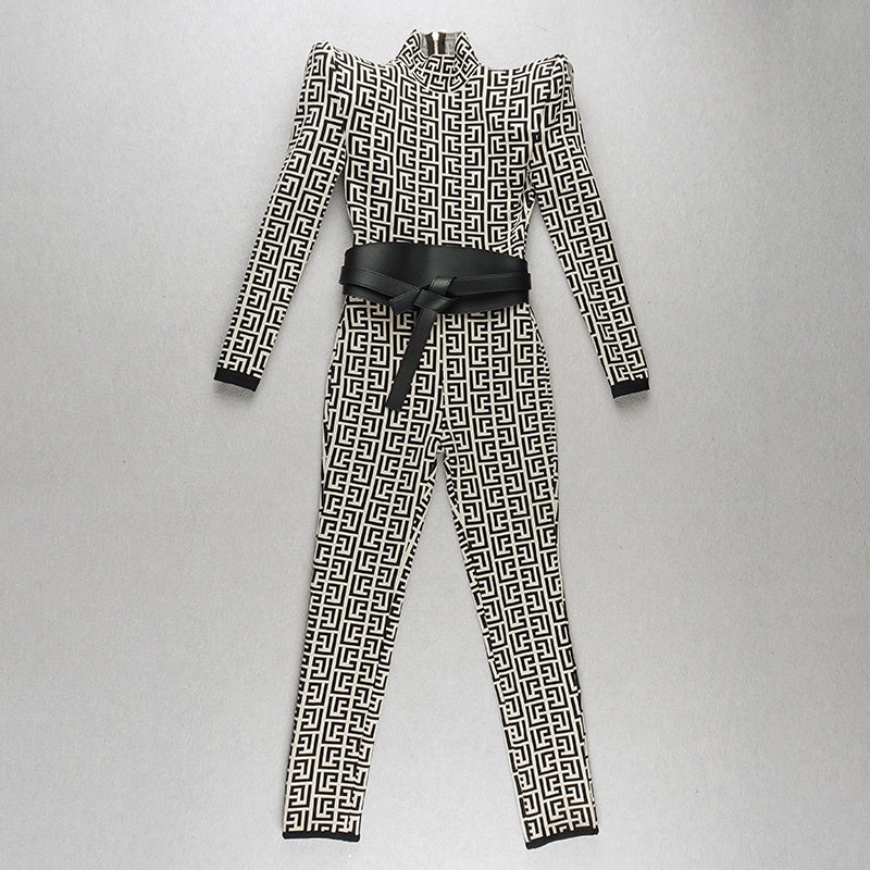Geometric Print High-Neck Jumpsuit H3342
