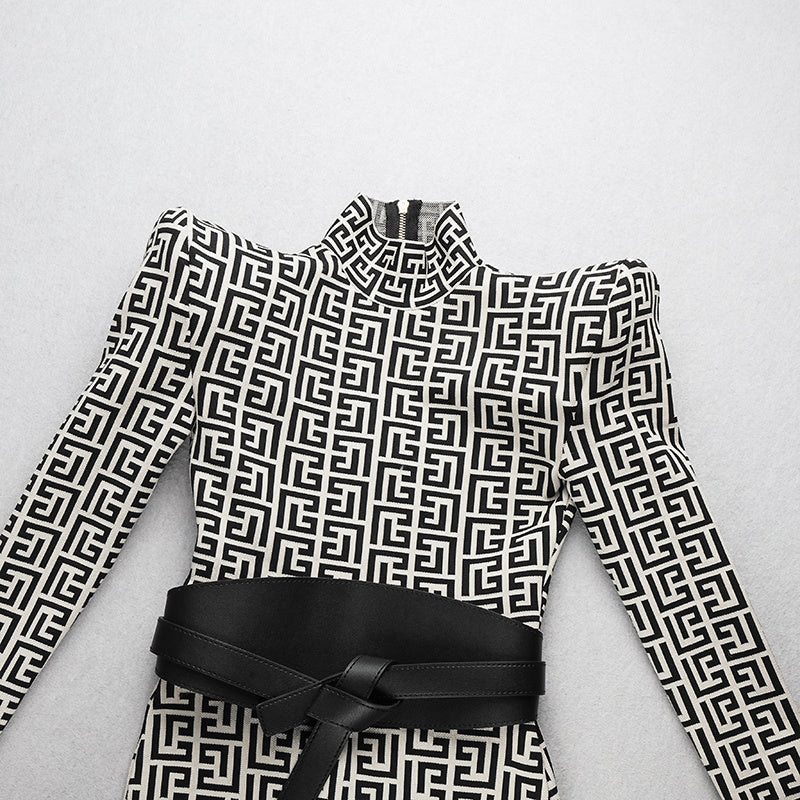 Geometric Print High-Neck Jumpsuit H3342