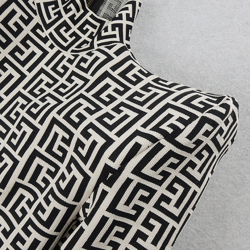 Geometric Print High-Neck Jumpsuit H3342