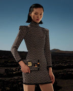 Geometric Print High Neck Mini Dress H3608