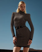 Geometric Print High Neck Mini Dress H3608