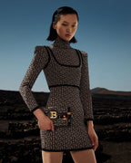Geometric Print High Neck Mini Dress H3608