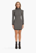 Geometric Print High Neck Mini Dress H3608