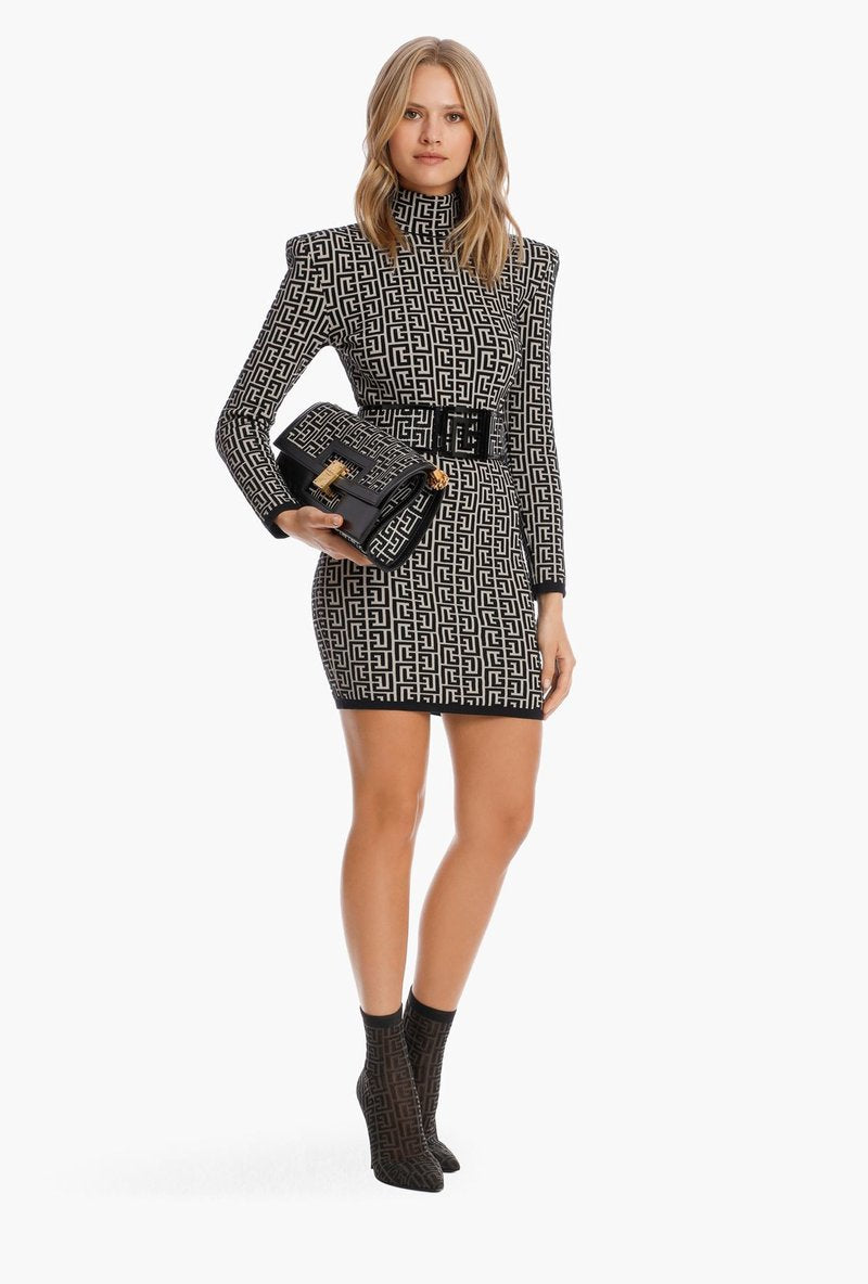 Geometric Print High Neck Mini Dress H3608
