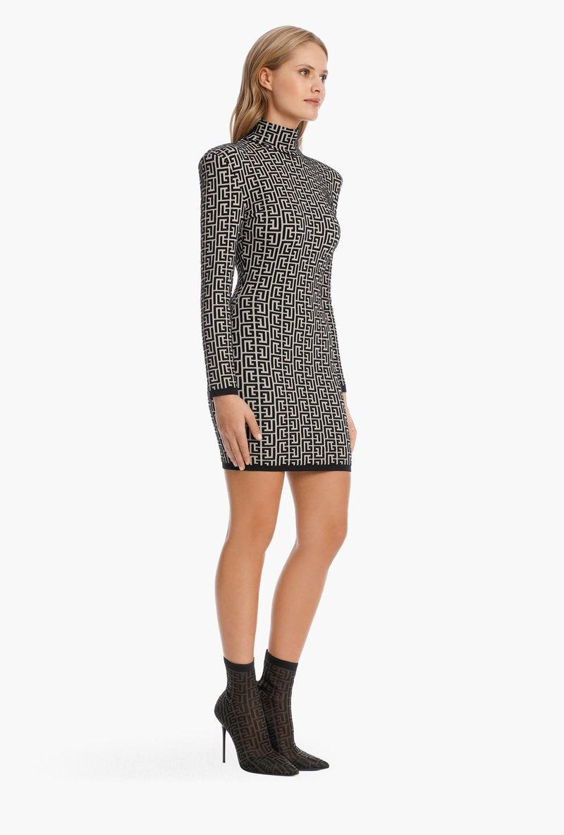 Geometric Print High Neck Mini Dress H3608