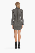 Geometric Print High Neck Mini Dress H3608