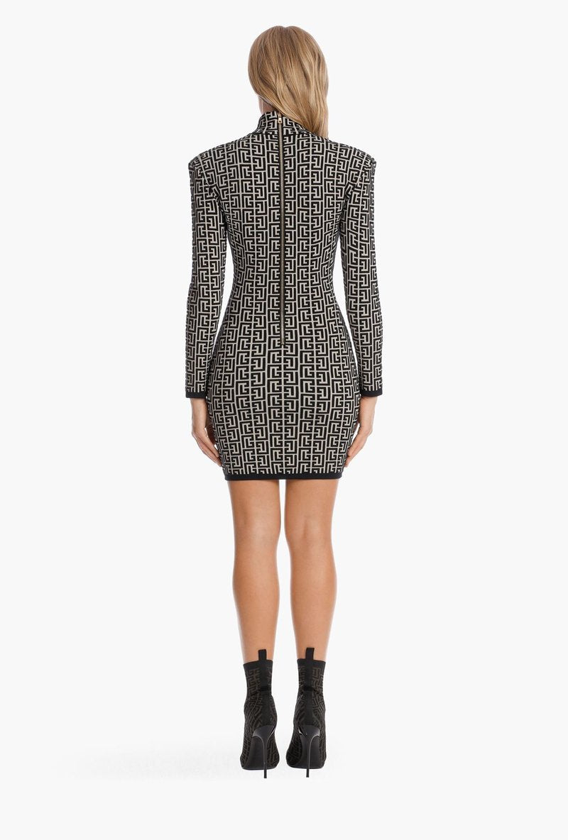 Geometric Print High Neck Mini Dress H3608