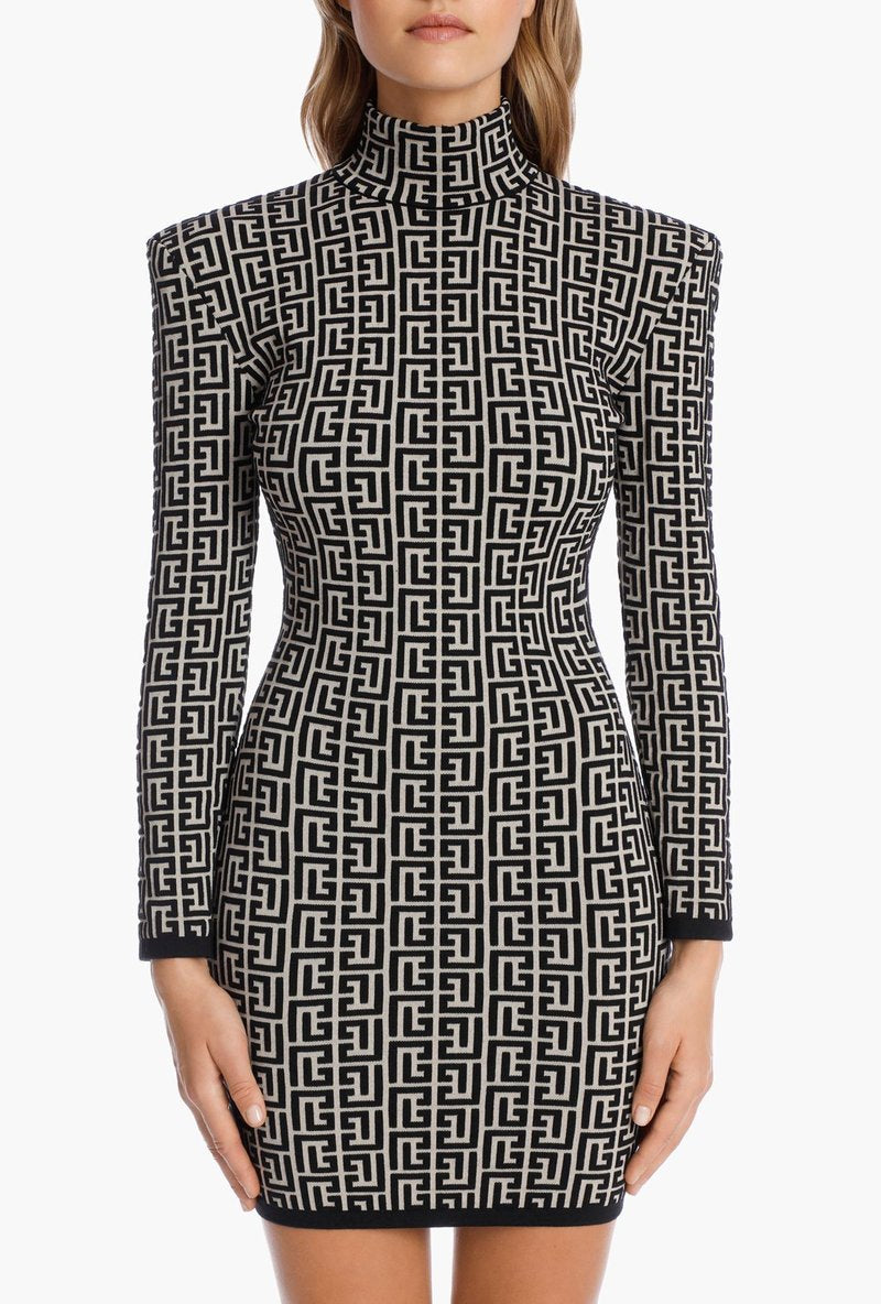 Geometric Print High Neck Mini Dress H3608