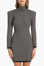 Geometric Print High Neck Mini Dress H3608