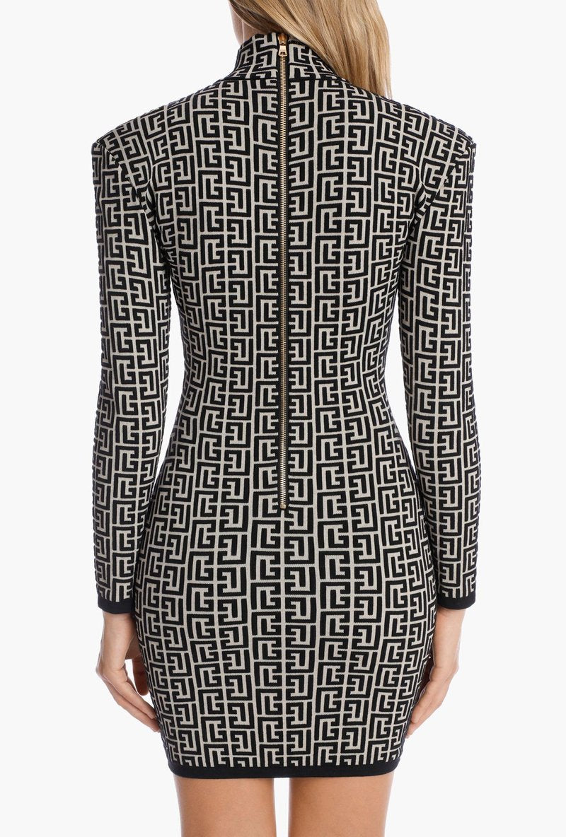 Geometric Print High Neck Mini Dress H3608