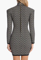 Geometric Print High Neck Mini Dress H3608