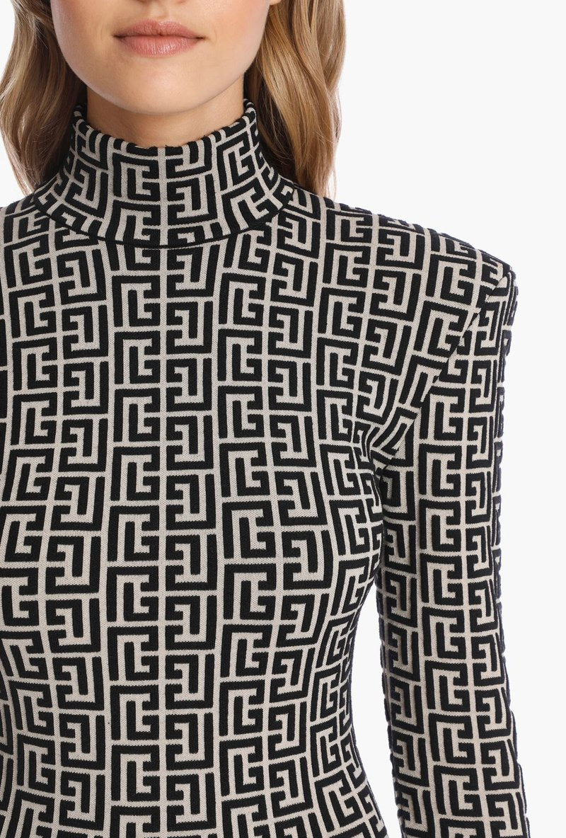 Geometric Print High Neck Mini Dress H3608