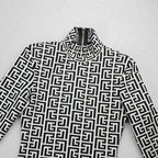 Geometric Print High Neck Mini Dress H3608