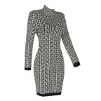 Geometric Print High Neck Mini Dress H3608