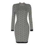 Geometric Print High Neck Mini Dress H3608