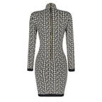 Geometric Print High Neck Mini Dress H3608