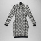 Geometric Print High Neck Mini Dress H3608