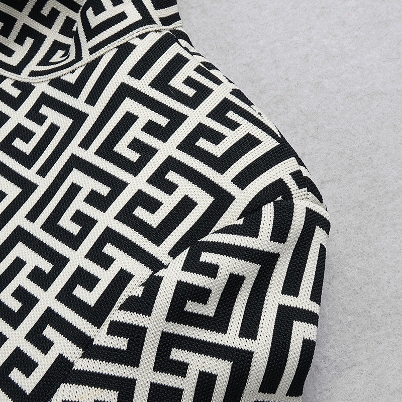 Geometric Print High Neck Mini Dress H3608
