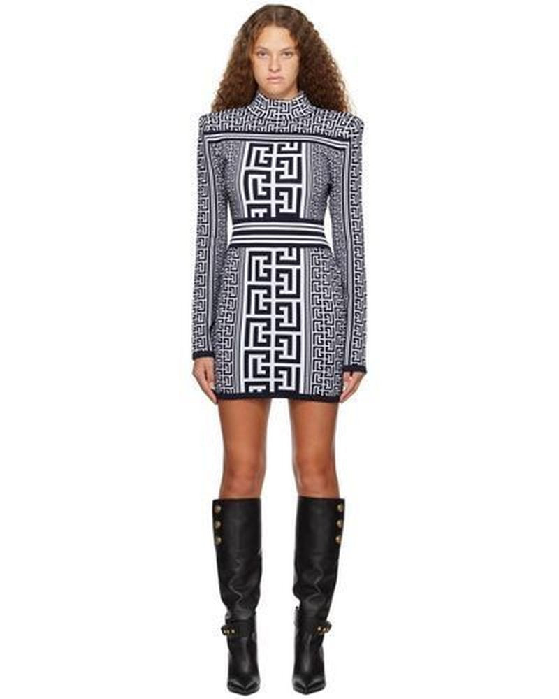 Geometric Print Turtleneck Mini Dress H6086