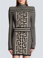 Geometric Print Turtleneck Mini Dress H6086