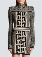 Geometric Print Turtleneck Mini Dress H6086