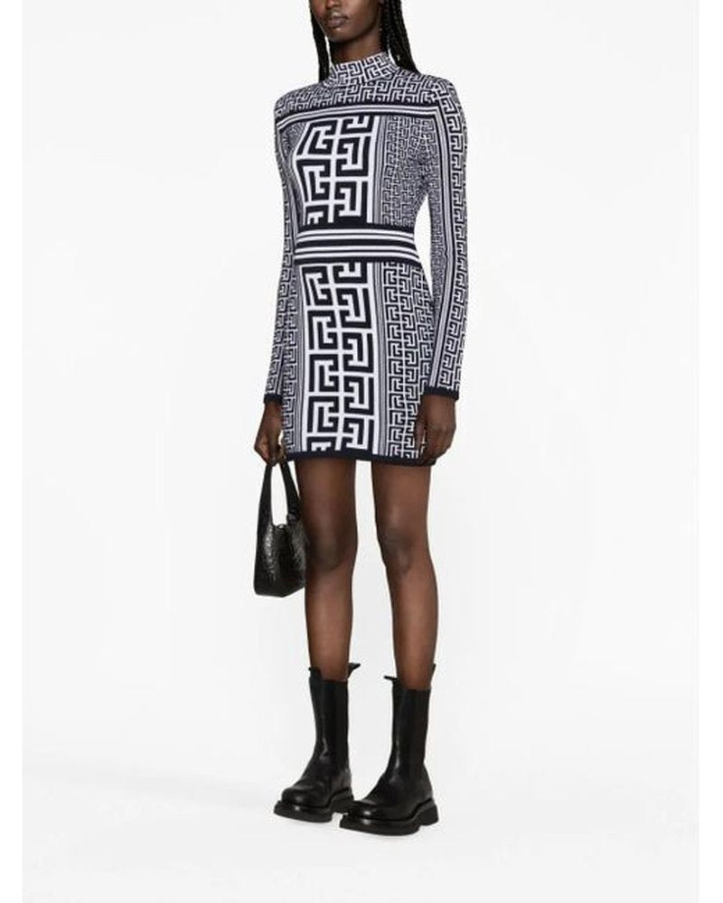 Geometric Print Turtleneck Mini Dress H6086